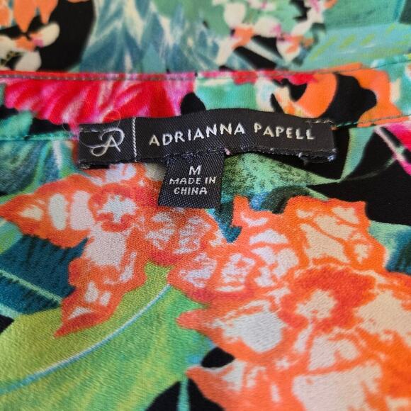 Adrianna Papell Sleeveless Green Floral Blouse Size M Open neck Tropical Summer - Picture 6 of 7
